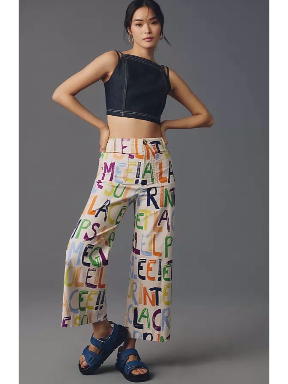 Maeve by Anthropologie The Colette Letter Print Cropped Wide Leg Pants Size 31P